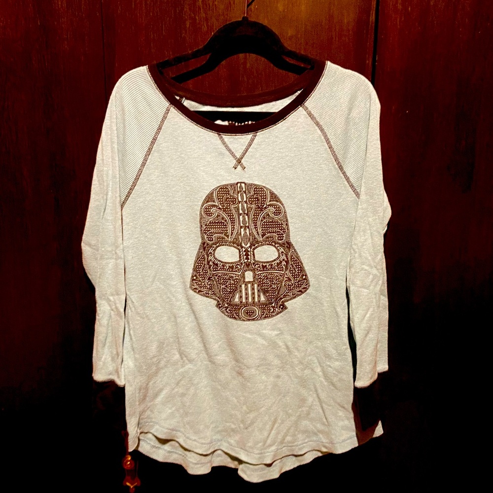 2 for $15 Star Wars Women's Teal Long Sleeve Top with Brown Darth Vader Graphic